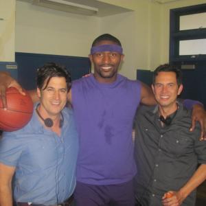 Writers David A Newman and Keith Merryman on the set of Think Like A Man with Metta World Peace