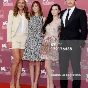 VENICE ITALY  SEPTEMBER 01 Jacqui Getty director Gia Coppola actress Claudia Levy and actor James Franco attend the Palo Alto Photocall during the 70th Venice International Film Festival at the Sala Grande on September 1 2013 in Venice