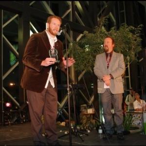 The 2009 Edmonton Film Festival. Todd Berger receiving Rising Star Director Award from Guy Lavelle.