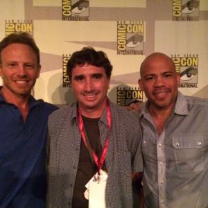 Sharknado 2 panel at ComicCon 2014 Pictured left to right Ian Ziering Anthony Ferrante Gerald Webb
