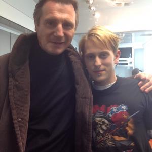 Eric Nelsen and Liam Neeson on set of 