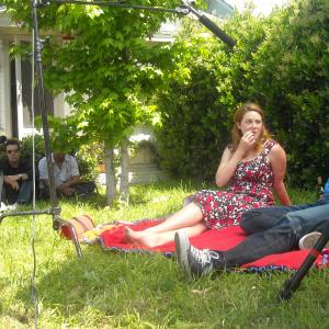 Elizabeth Mihelich and Andy Ostrof Film a scene from the romantic comedy Partnering