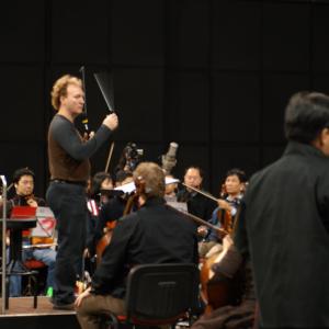 Robert conducting the Hong Kong Philharmonic Orchestra at Shaw Studios.