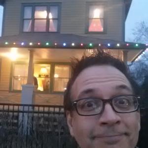 Pete George at the original A Christmas Story House Including Leg Lamp