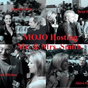 MOJO hosting on the red carpet at Brad Pitt & Angelina Jolie's Mr. & Mrs. Smith Movie Premiere interviewing Aaron Milchan and Akiva Goldsman.