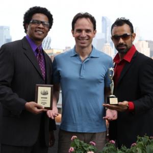 Joe James David Allensworth and Monier 2013 Holding our awards for Hopes Portal from the Manhattan Film Festival Best Editing and Nyack Film Fest Best Short Film