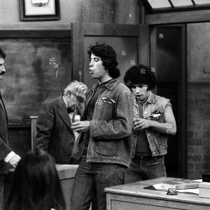 Still of John Travolta Robert Hegyes Gabe Kaplan and John Sylvester White in Welcome Back Kotter 1975
