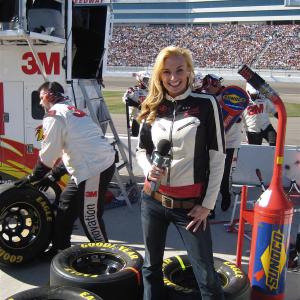 'Off the Strip with Mieke Buchan' host Mieke Buchan. Shooting story in the Nascar Pits. Las Vegas. @008