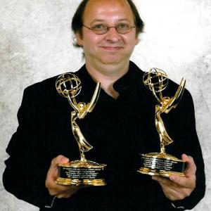 Stephen Donnelly with his two Emmys for Big Green Rabbit, July 18, 2009.