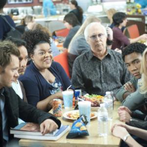 Still of Chevy Chase, Joel McHale, Yvette Nicole Brown, Alison Brie, Gillian Jacobs, Danny Pudi and Donald Glover in Community (2009)