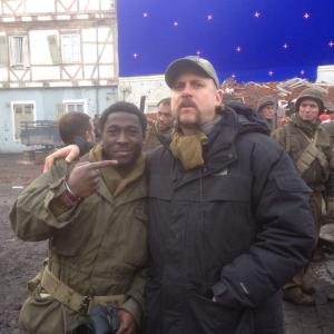 With director David Ayer on the set of Fury