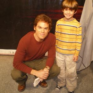 Michael C Hall and Preston Bailey on the set of DEXTER