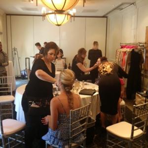 Backstage makeup for Dior fashion runway show.
