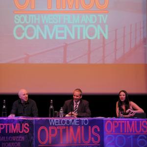 Claire Bueno moderates Optimus South West Film and Television panel talks Red Dwarf cast Nornam Lovett and Chris Barrie.