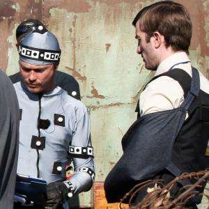 Jason Cope and Sharlto Copley on set District 9