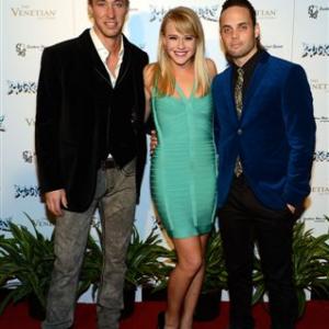 Kyle Lowder Carrie St Louis and Justin Mortelliti at opening night for Rock of Ages at The Venetian in Las Vegas