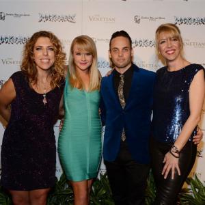 Justin Mortelliti and Carrie St Louis with director Kristin Hanggi and choreographer Kelly DeVine at opening night of Rock of Ages in Las Vegas at The Venetian