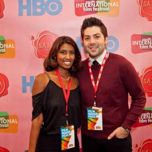 Mark Ratzlaff & Nimisha Mukerji on the red carpet at SAIFF sponsored by HBO(New York City) for their film Blood Relative, which won the Jury Award and Audience Award for Best Feature Film.