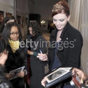 Amanda Fields exits a fashion show and is greeted by fans during New York Fashion Week