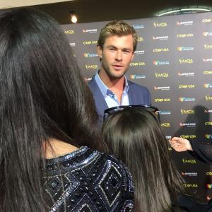 Interviewing Chris Hemsworth as the Qantas Red Carpet Reporter for G'Day USA LA Gala 2015