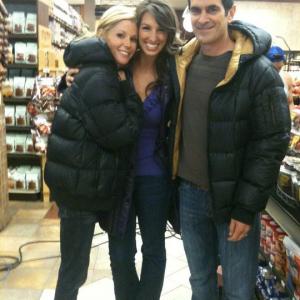 Julie Bowen, Amanda Musso, and Ty Burrell on set for 