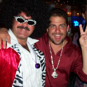Marc Schaffel and friend Director Brett Ratner at a 70's themed party in Miami Beach for friend Al Malniks 70th birthday party