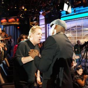 Mark Rooney and Arsenio Hall at Jay Leno's last week as host of the Tonight Show.