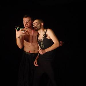 Raresh Dimofte with Ciuzan Cristian, from the theatre play Macbett by Eugene Ionesco, directed by Radu Teampau & Diana Cozma, Romania, 2004.