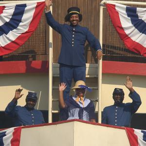 The crew of escaped slaves cheer aboard their stolen Confederate ship the CSS Planter in The Challenge To Freedom episode 4 in the miniseries Slavery and The Making of America