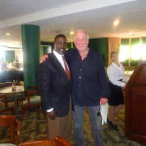 Actor Idrees Degas and Producer Jerry Weintraub together at The Beverly Hills Hotel. Beverly Hills, CA.