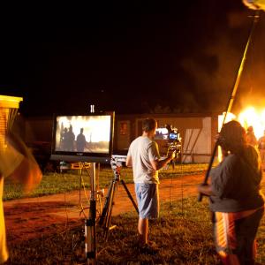 On the set of Redemption of the Commons. Burning down a trailer home.