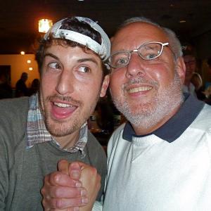 clowning with Jason Biggs at the wrap party for Grassroots