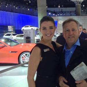 Lorraine McKiniry From Discoverys What is my Car worth?  and Lance Miccio at Jaguar Press day at LA Auto show 2013