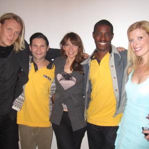 Ines on set of 'Easy to Assemble' with co-stars Illeana Douglas and Corey Feldman.