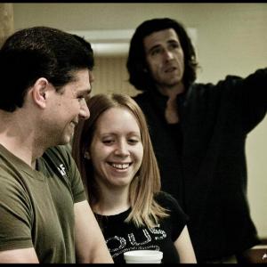 Still of Jack Thomas Smith, daughter/art director Megan Smith, and gaffer Amos Kelso on the set of Infliction (2011)