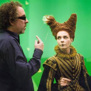 Tim Burton  Holly Hawkins on set Alice in Wonderland