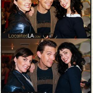 Actors Kristina Hughes and Krysten Ritter enjoy the festivities with Comedian Brian Vermeire at the Adriano Goldschmied Beverly Hills Store Launch Event.