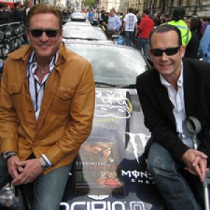 Michael Madsen and Mark Mahon at the Gumball 3000 rally in London with the STRENGTH AND HONOUR Aston Martin DB9