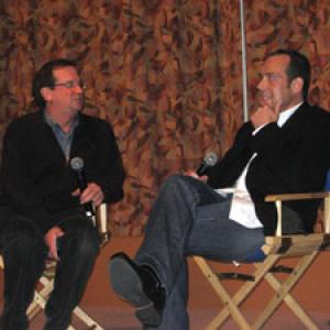 Mark Mahon and top critic, Pete Hammond during the Q&A after STRENGTH AND HONOUR played at the Wtiters Guild of America.