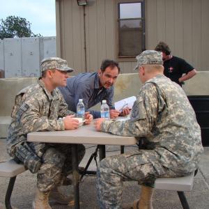 Jeff Rose and Terry Serpico with Script Supervisor, Thom Rainey, on the set of 