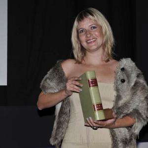 Lauren after winnning the Arthur C Clarke Award for Zoo City