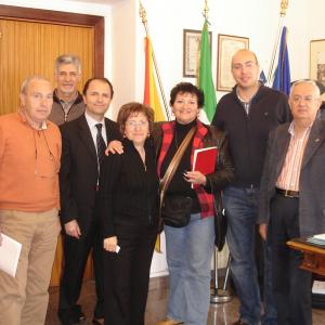 A SICILIAN ODYSSEY Director Jenna Maria Constantine with Sicilian friends on location in the Office of the Mayor Solarino Sicily