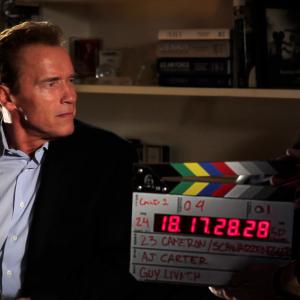 Filming '23'. Arnold Schwarzenegger, James Cameron. Director- A.J. Carter. Hollywood, California. 2010