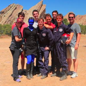 Whitney Avalon blue on location with members of the cast and crew of SPACE BATTLES