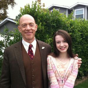 Mary-Jessica Pitts, on set with J.K. Simmons for the Farmers Insurance 