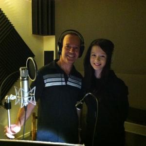 MaryJessica Pitts in the booth with Kamal Aboukhater the director of Fergus  Crispy MaryJessica voices Teen Emily