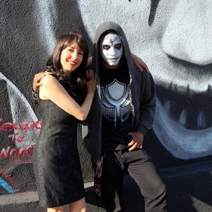 Luciana Lagana with The Purge: Anarchy actor Emanuel Powell at Skate for Kids event of the Garage Boardshop Youth Center in East Los Angeles on 08/09/2014