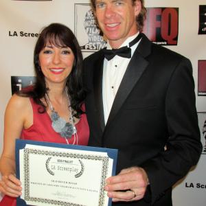 Luciana Lagana and Gregory Graham After Receiving an Award Nomination as CoWriters of the Feature Screenplay Old River Road at the 2013 LA Screenplay Competition in Los Angeles California