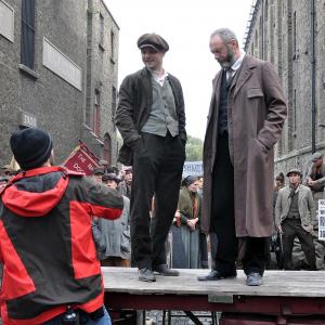 Jonathan Harden with Liam Cunningham on set of Titanic: Blood and Steel (2011)