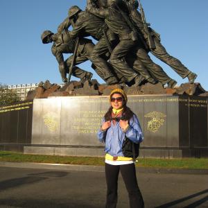 Lil Rhee in front of the Marine Corps Memorial